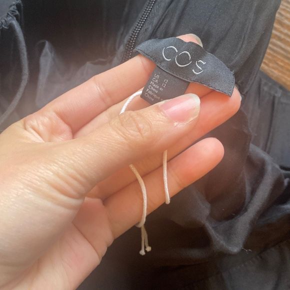 COS Cinched Tie Ruffle Silk Blend Balloon Maxi Dress Black Size 12 - Picture 8 of 8